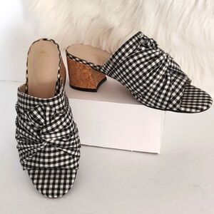 Comfort Est.1946 Gingham Twist Knot Peep-Toe Cork Heel Slide Sandals/Size 7